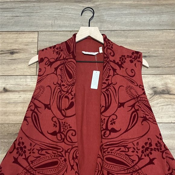 Soft Surroundings Waterfall Sweater Vest SZ Large Open Front Sleeveless Red - Picture 2 of 10
